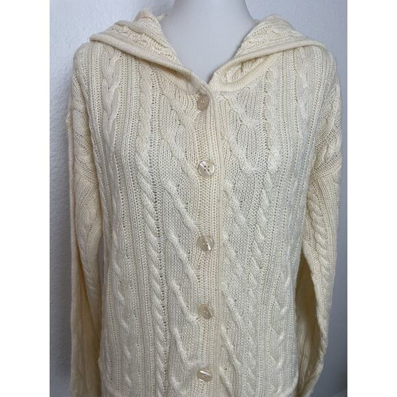 Contempo Casuals Vintage Sweater Women Sz M Cardigan Hoodie Wool Blend Ivory - Picture 3 of 11